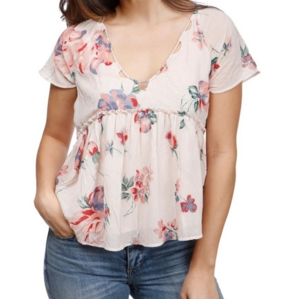 Lucky Brand Floral Flutter Babydoll Top